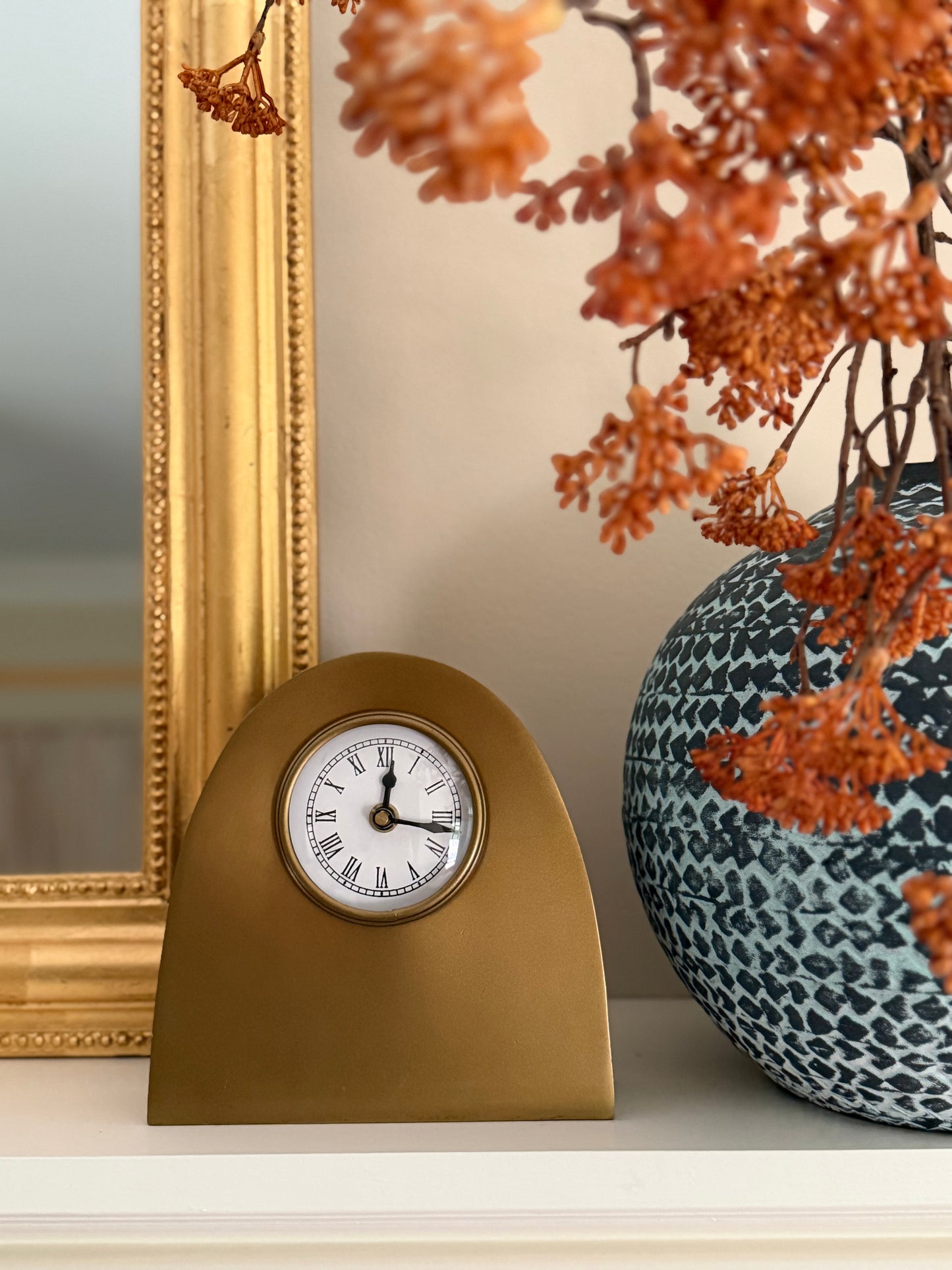 Arched Metal Mantel Clock, Antique Gold - Goldenfinch Boutique