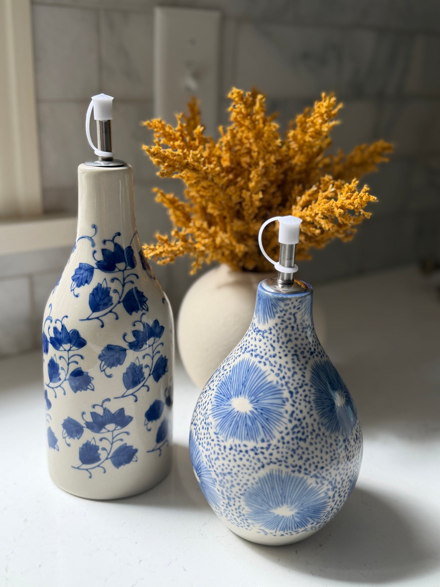 Stoneware Oil Cruet with Floral Pattern, 2 Styles - Goldenfinch Boutique
