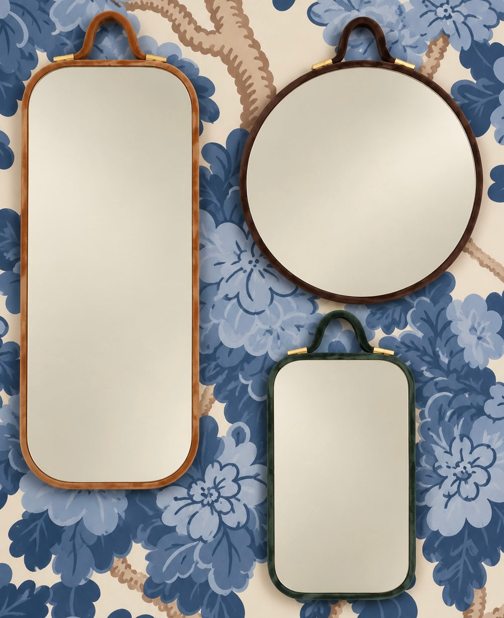 Velvet Edged Wall Mirrors with Hangers, Six Sizes - Goldenfinch Boutique