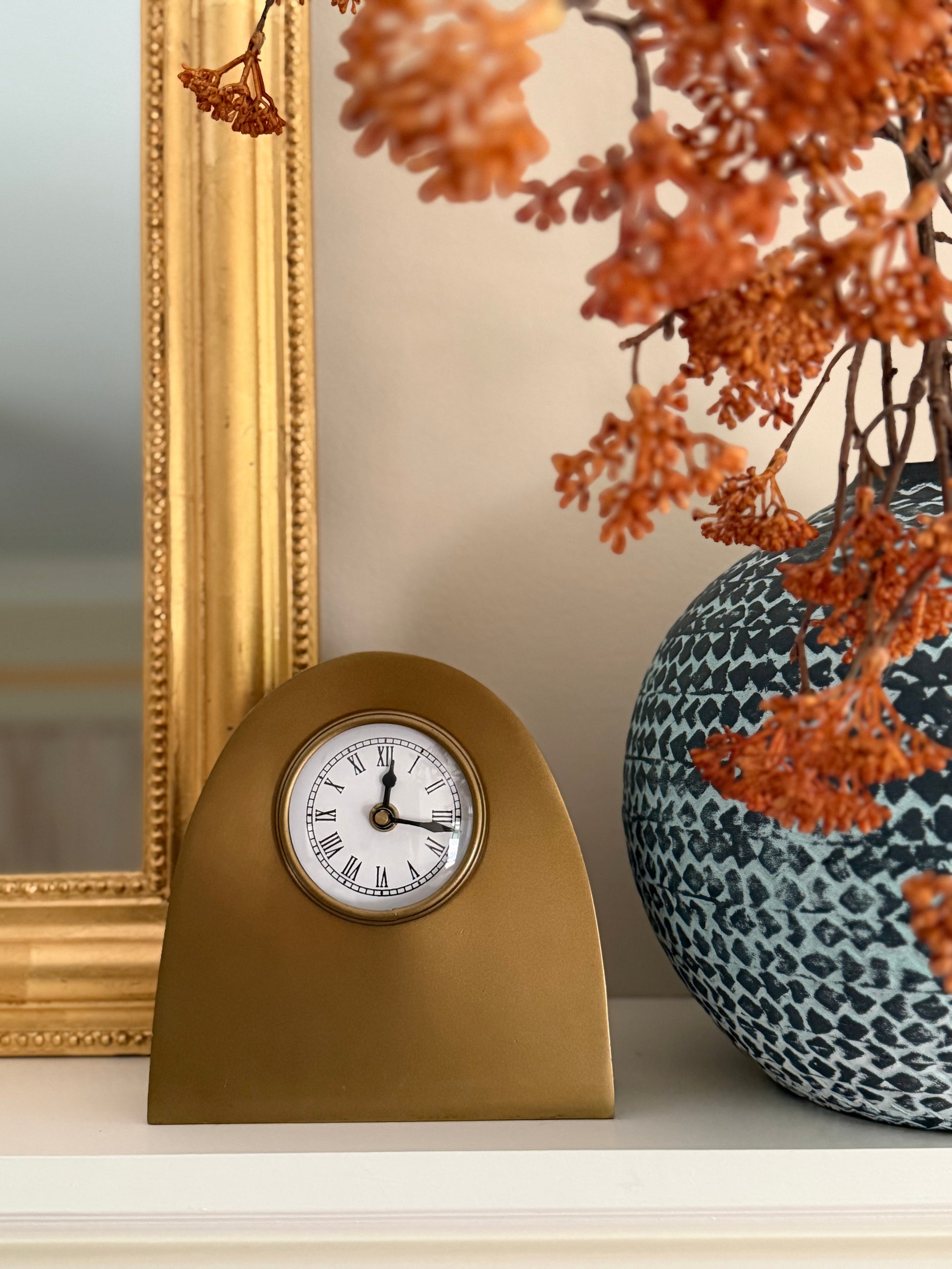Arched Metal Mantel Clock, Antique Gold - Goldenfinch Boutique
