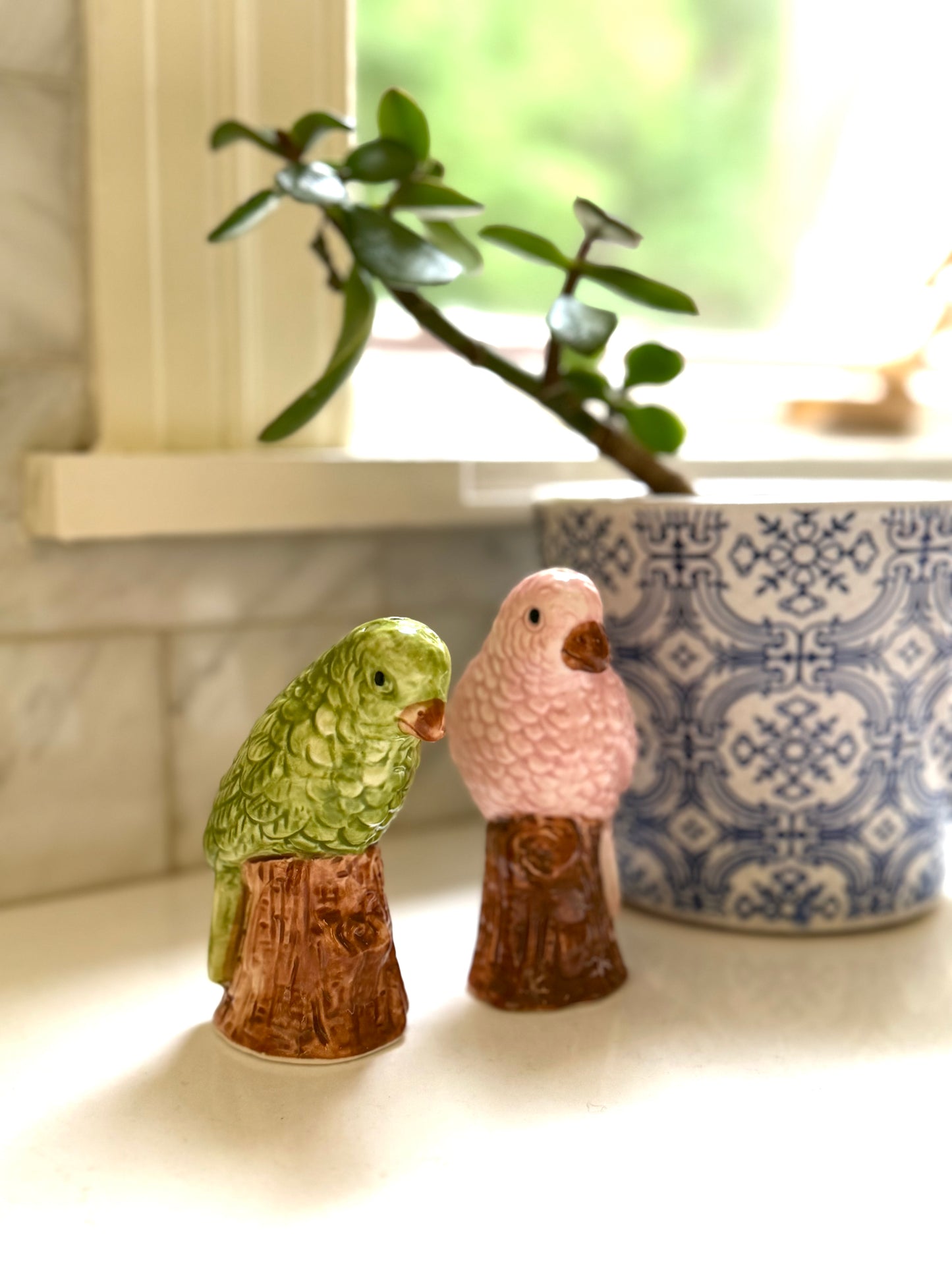 Hand-Painted Stoneware Parrot Shaped Salt and Pepper Shakers, Set of 2 - Goldenfinch Boutique
