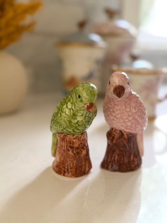 Hand-Painted Stoneware Parrot Shaped Salt and Pepper Shakers, Set of 2 - Goldenfinch Boutique