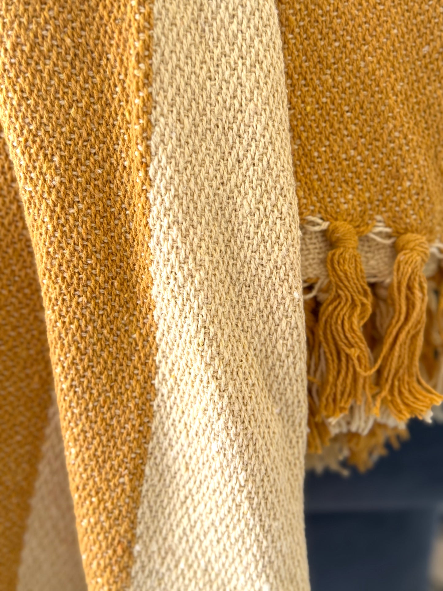 Woven Recycled Cotton Blend Striped Throw with Fringe - Goldenfinch Boutique