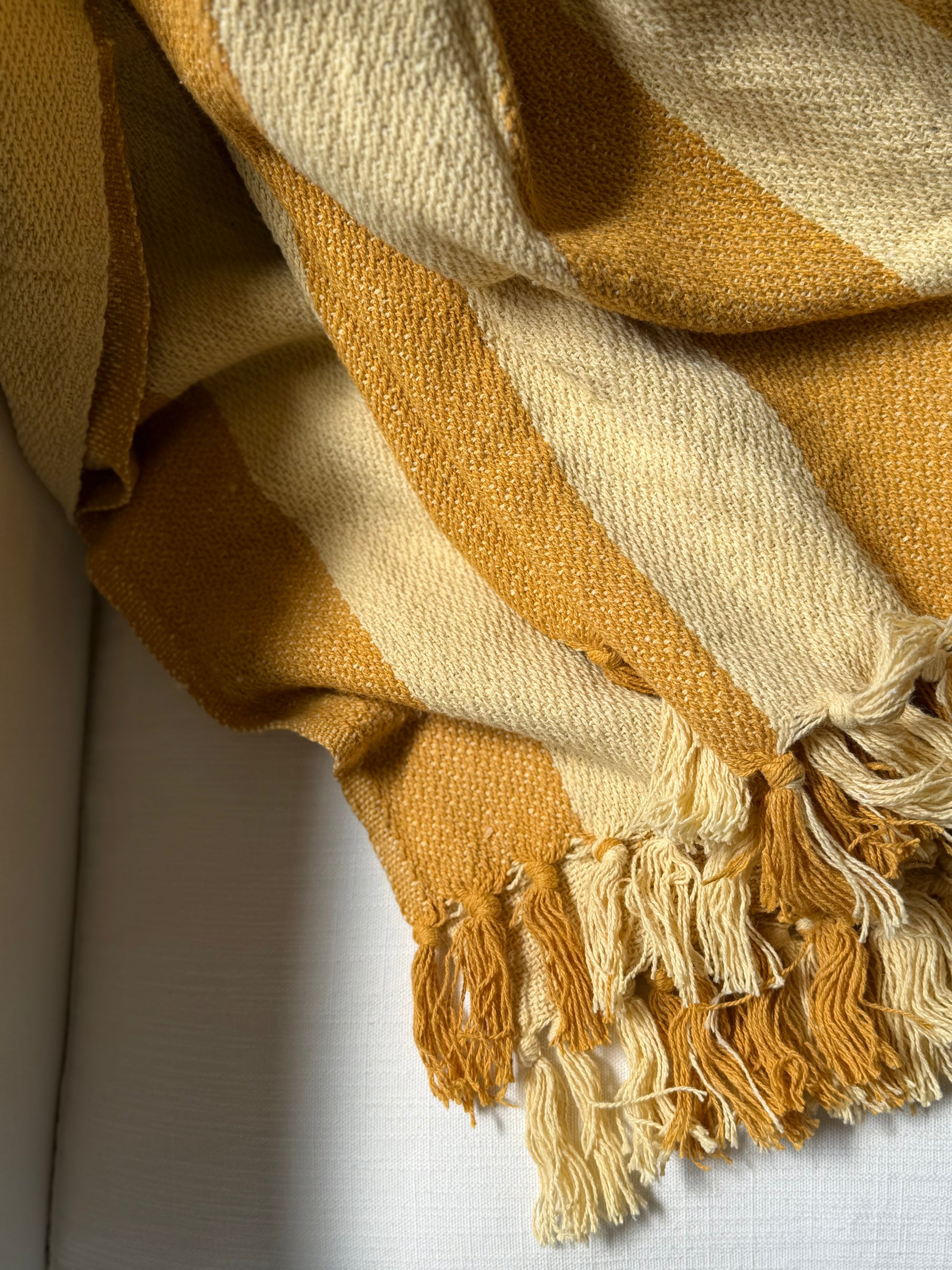 Woven Recycled Cotton Blend Striped Throw with Fringe - Goldenfinch Boutique