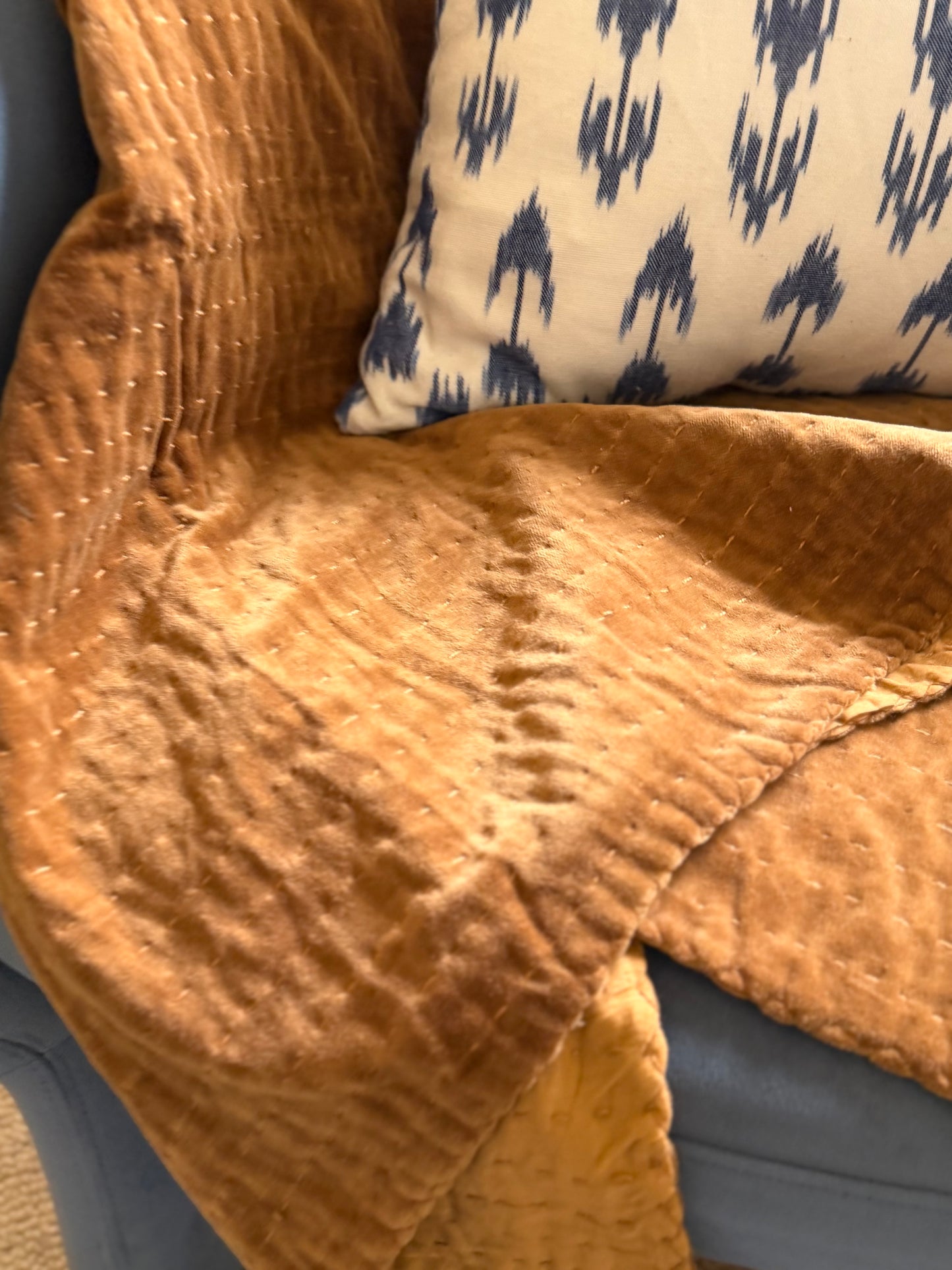 Hand-Embroidered Cotton Velvet Throw Blanket - Goldenfinch Boutique