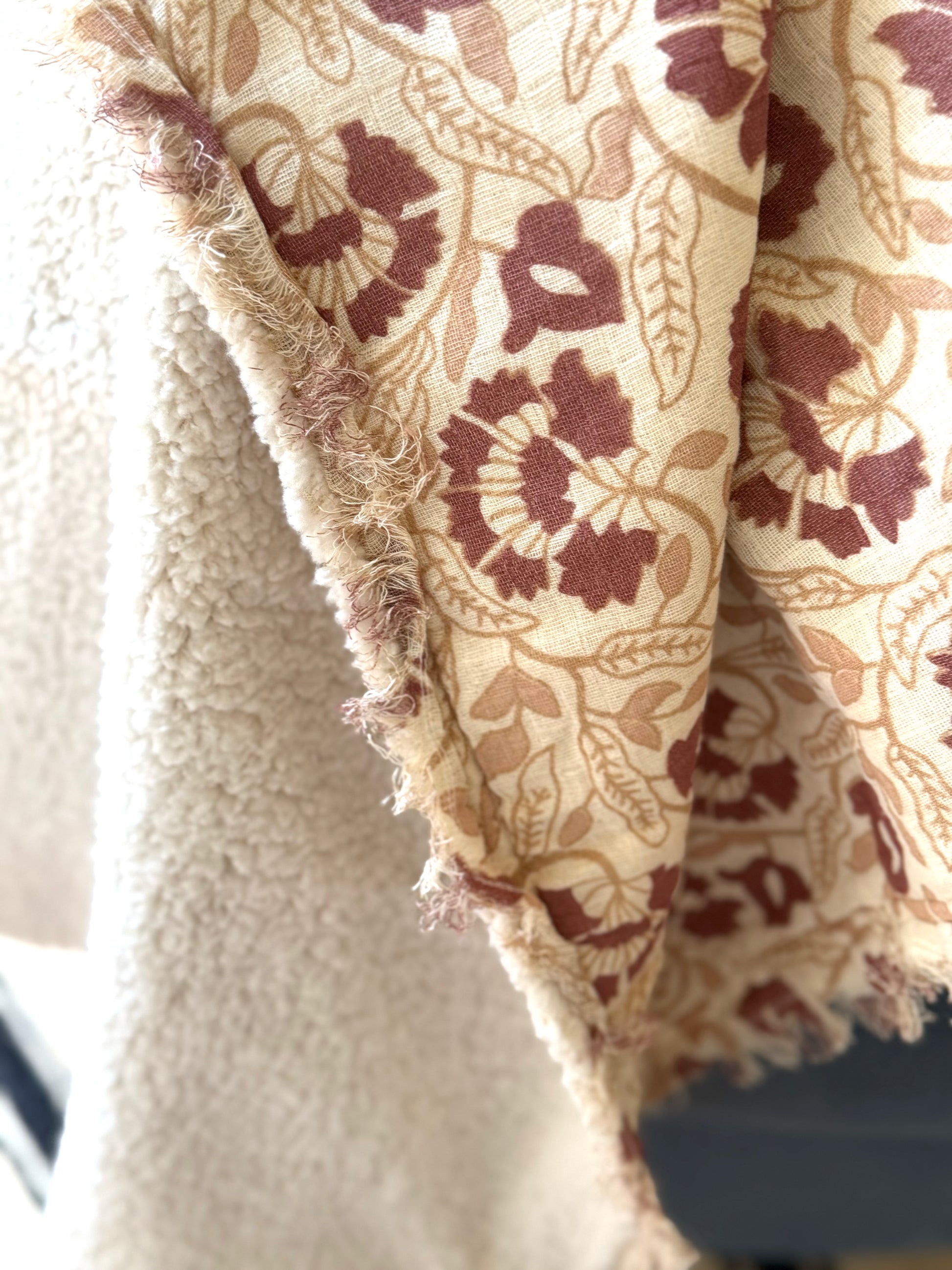 Woven Cotton Printed Throw with Sherpa and Fringe - Goldenfinch Boutique