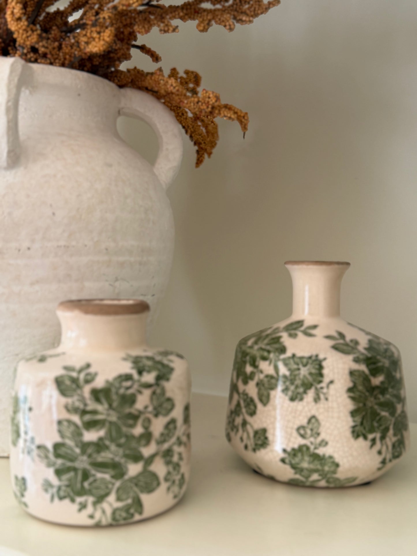 Hand-Painted Stoneware Vase with Botanicals - Goldenfinch Boutique