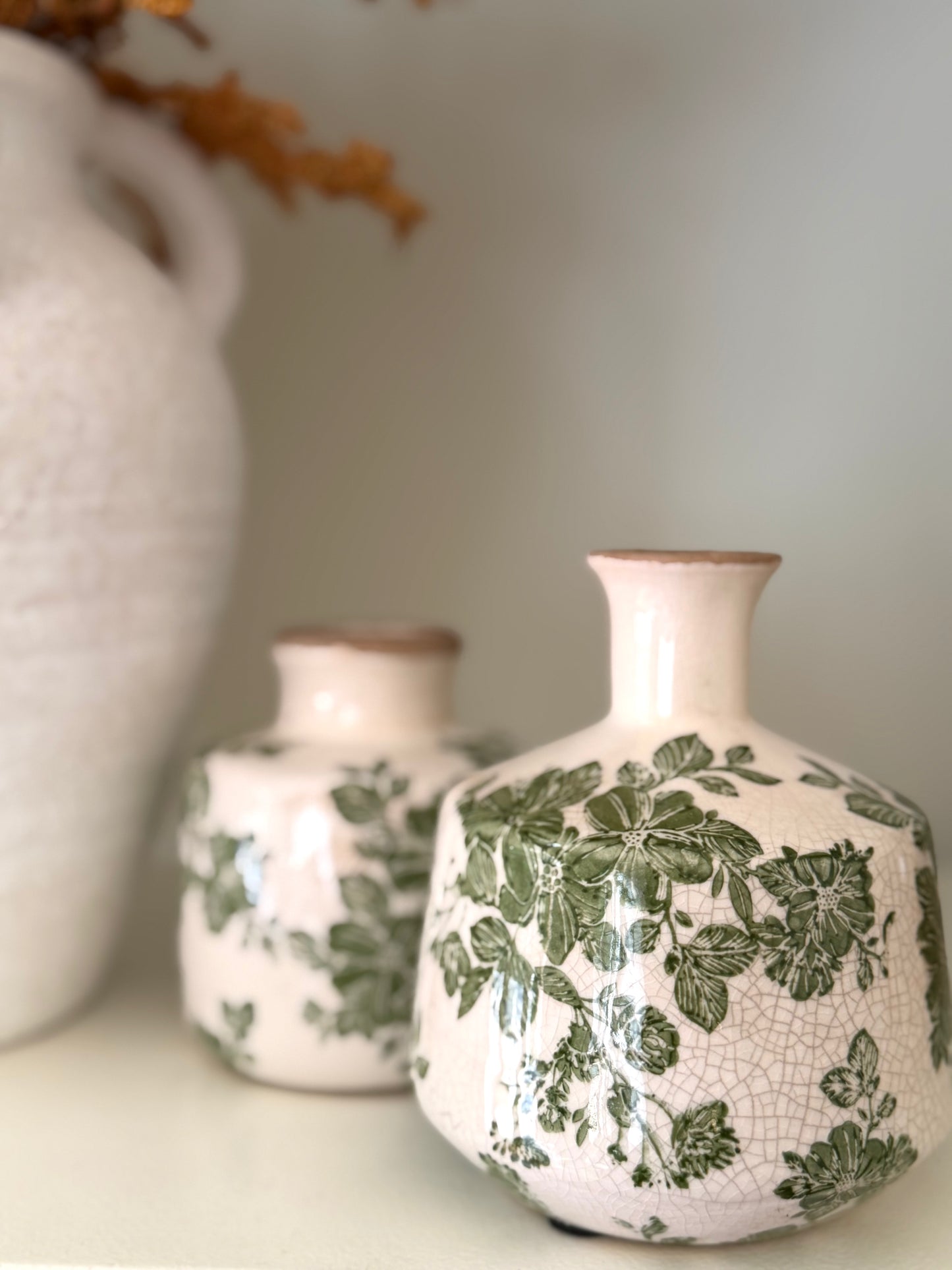 Hand-Painted Stoneware Vase with Botanicals - Goldenfinch Boutique