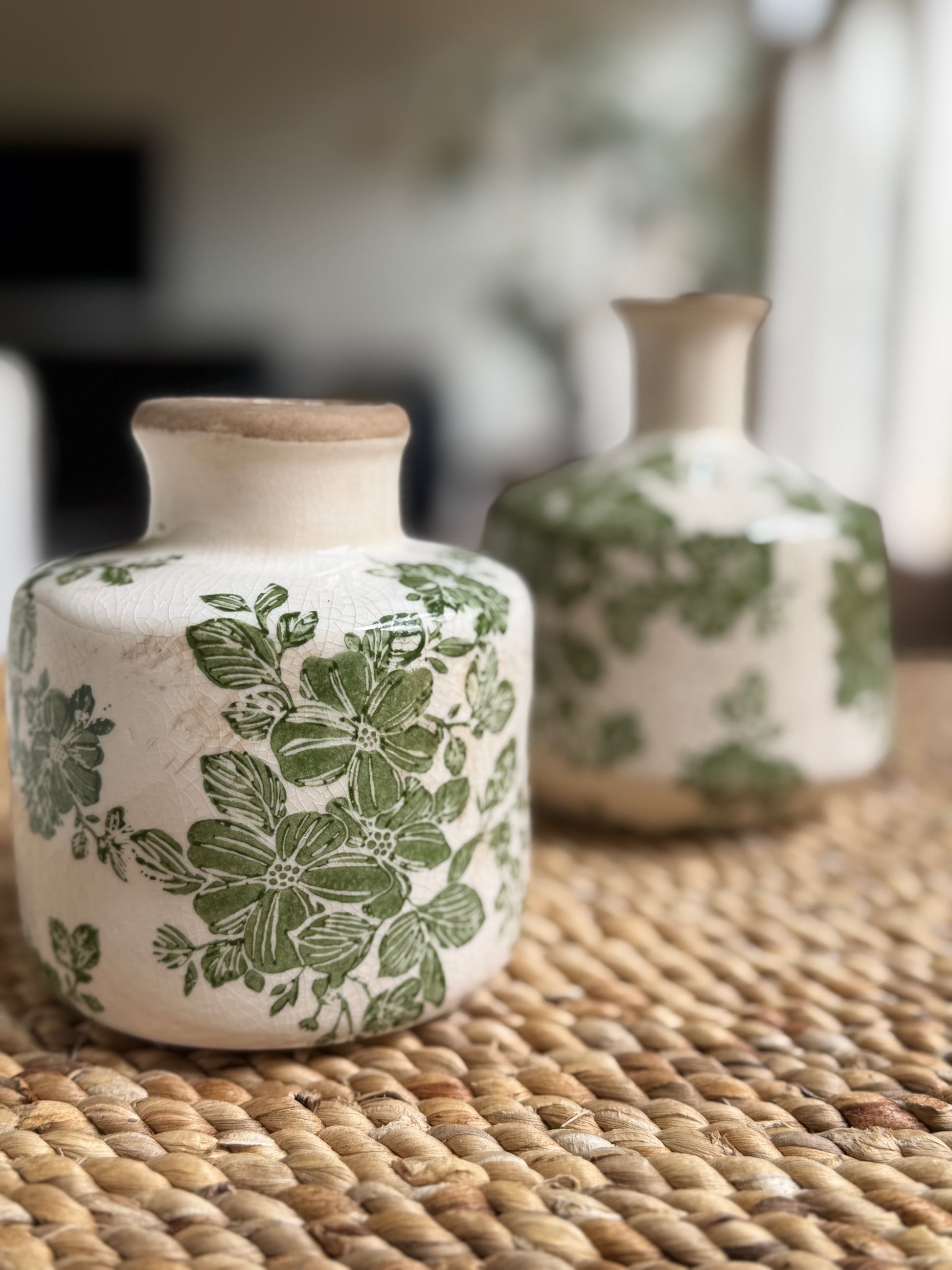 Hand-Painted Stoneware Vase with Botanicals - Goldenfinch Boutique