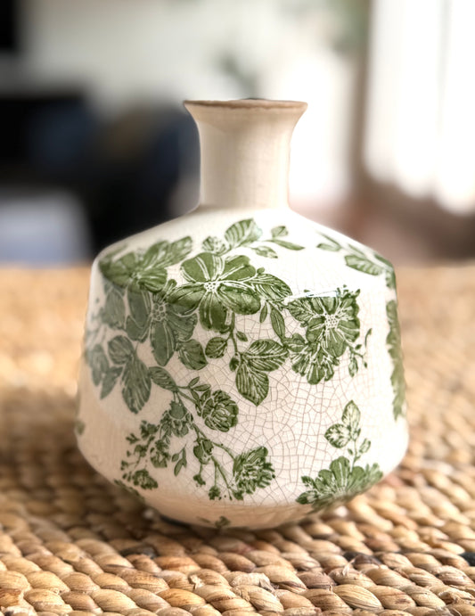 Hand-Painted Stoneware Vase with Botanicals - Goldenfinch Boutique