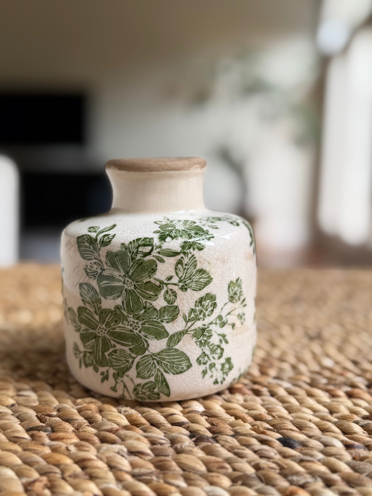 Hand-Painted Stoneware Vase with Botanicals - Goldenfinch Boutique