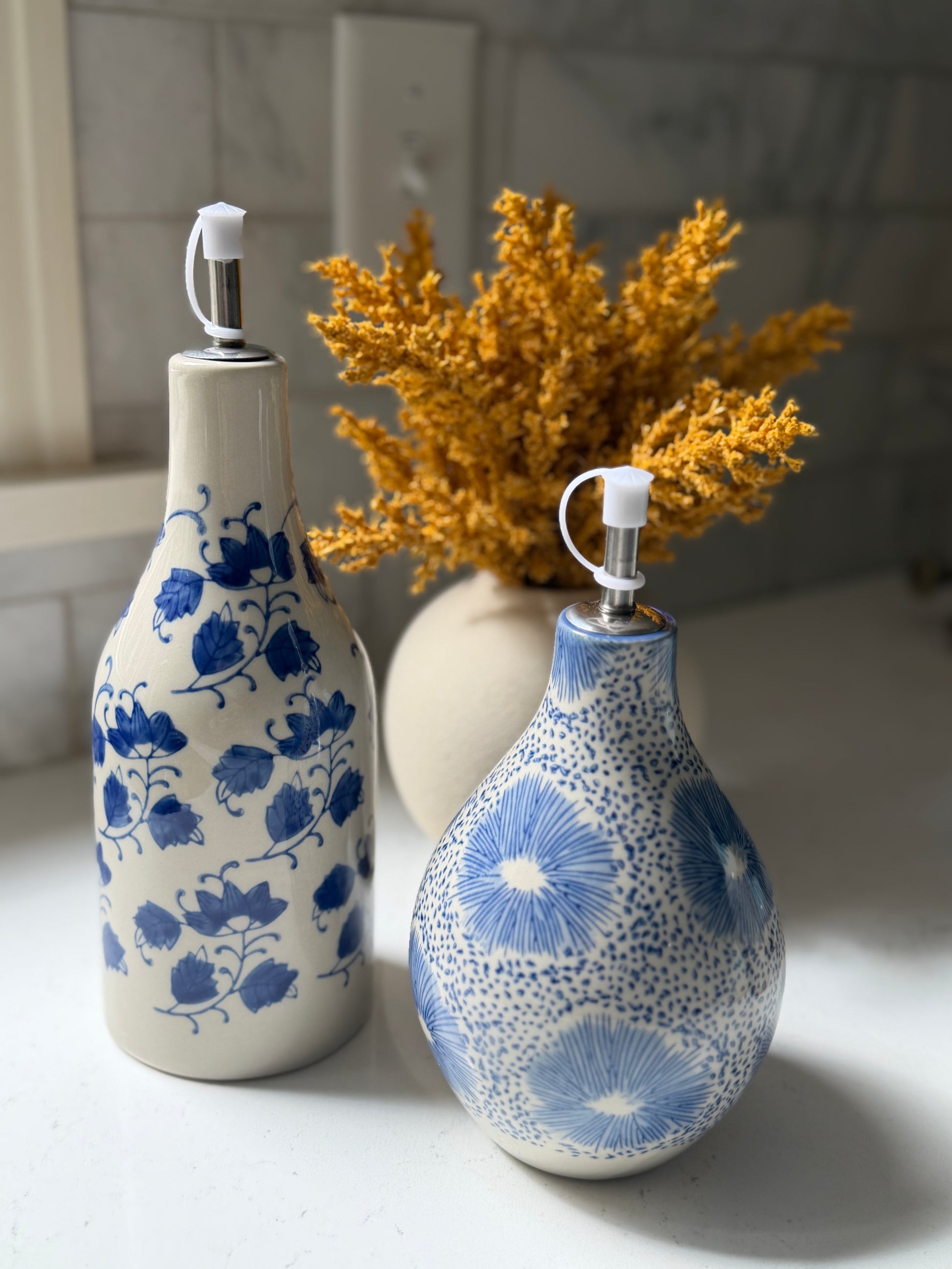 Stoneware Oil Cruet with Floral Pattern, 2 Styles - Goldenfinch Boutique