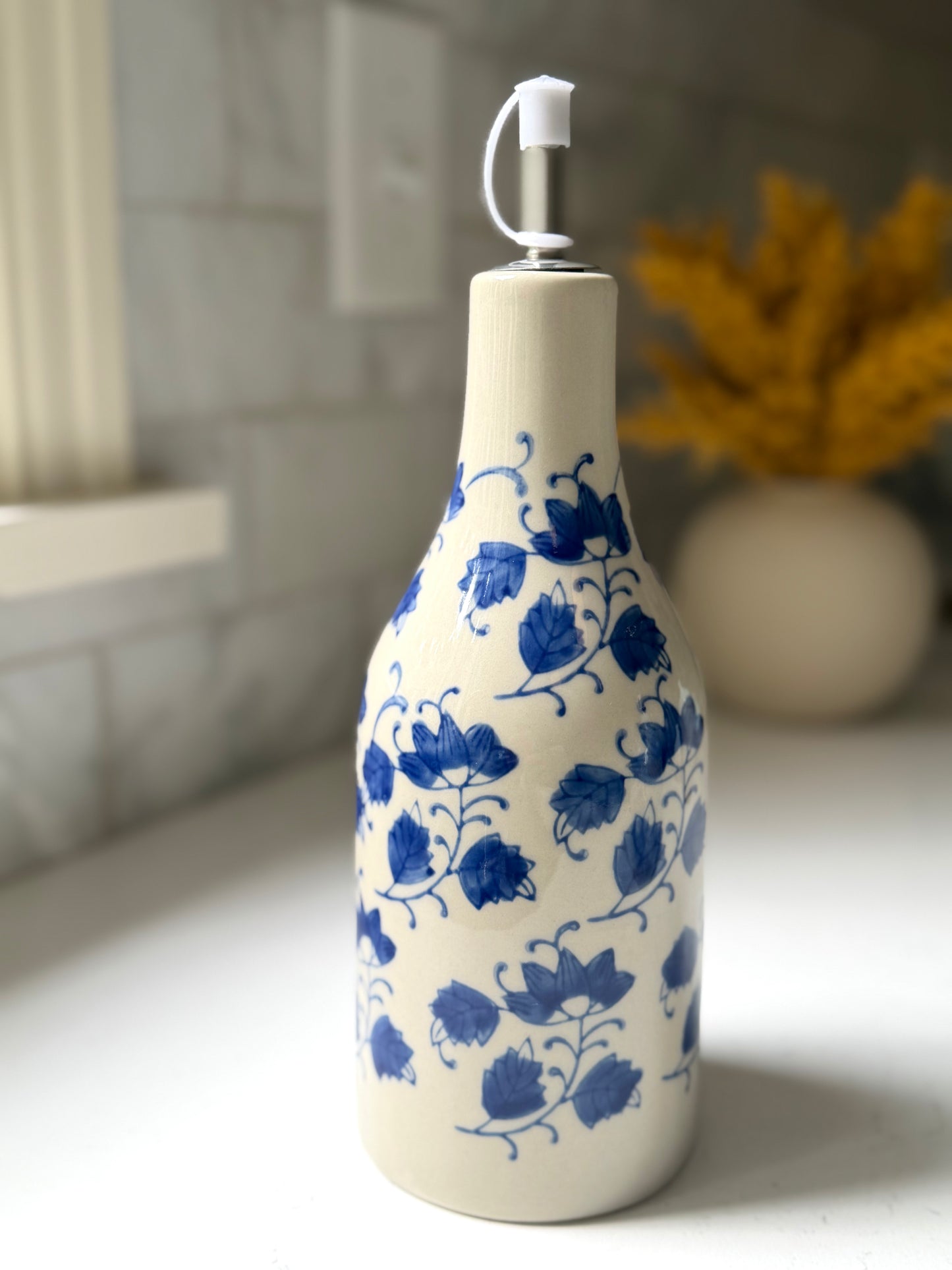 Stoneware Oil Cruet with Floral Pattern, 2 Styles - Goldenfinch Boutique