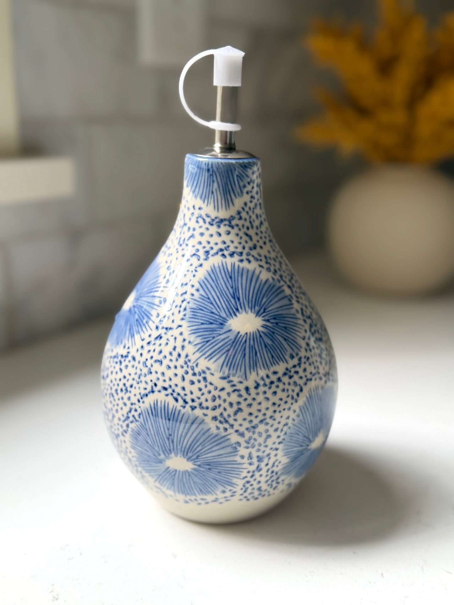 Stoneware Oil Cruet with Floral Pattern, 2 Styles - Goldenfinch Boutique
